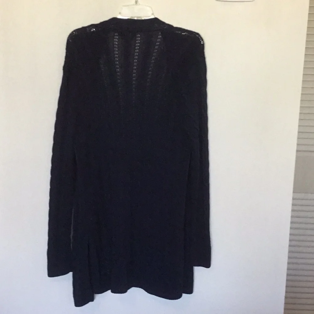 Ralph Lauren long open front cable knit cardigan in navy blue - Picture 4 of 6